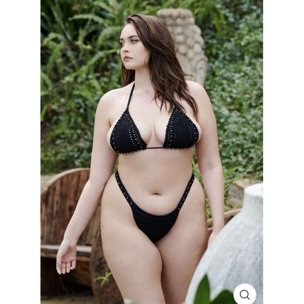 JMP The Label Cabo Bottom Women’s XL Midnight Black Crochet Beaded Swim Bikini